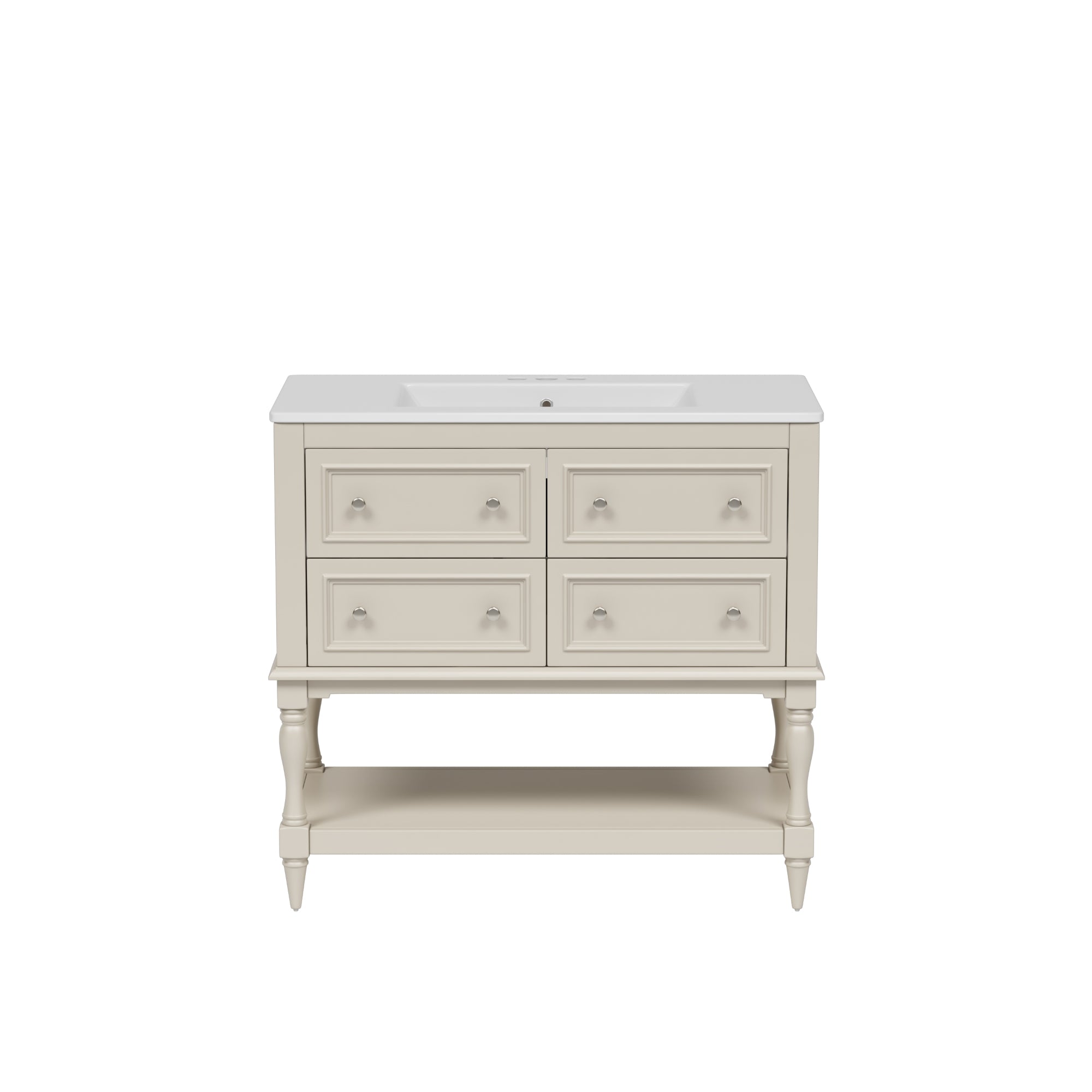 VanityFus 36-in Beige Bathroom Vanity Single Sink Combo with Ceramic Top Undermount 4 Drawers